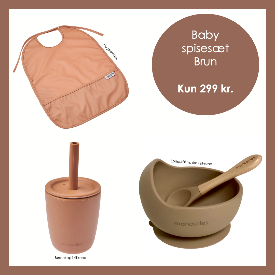 Baby spisesæt - 3 dele - Brun - Manostiles Danish Design