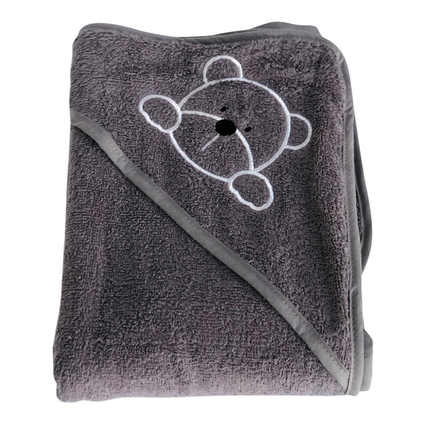 Baby håndklæde i farven grå, med bamse motiv på