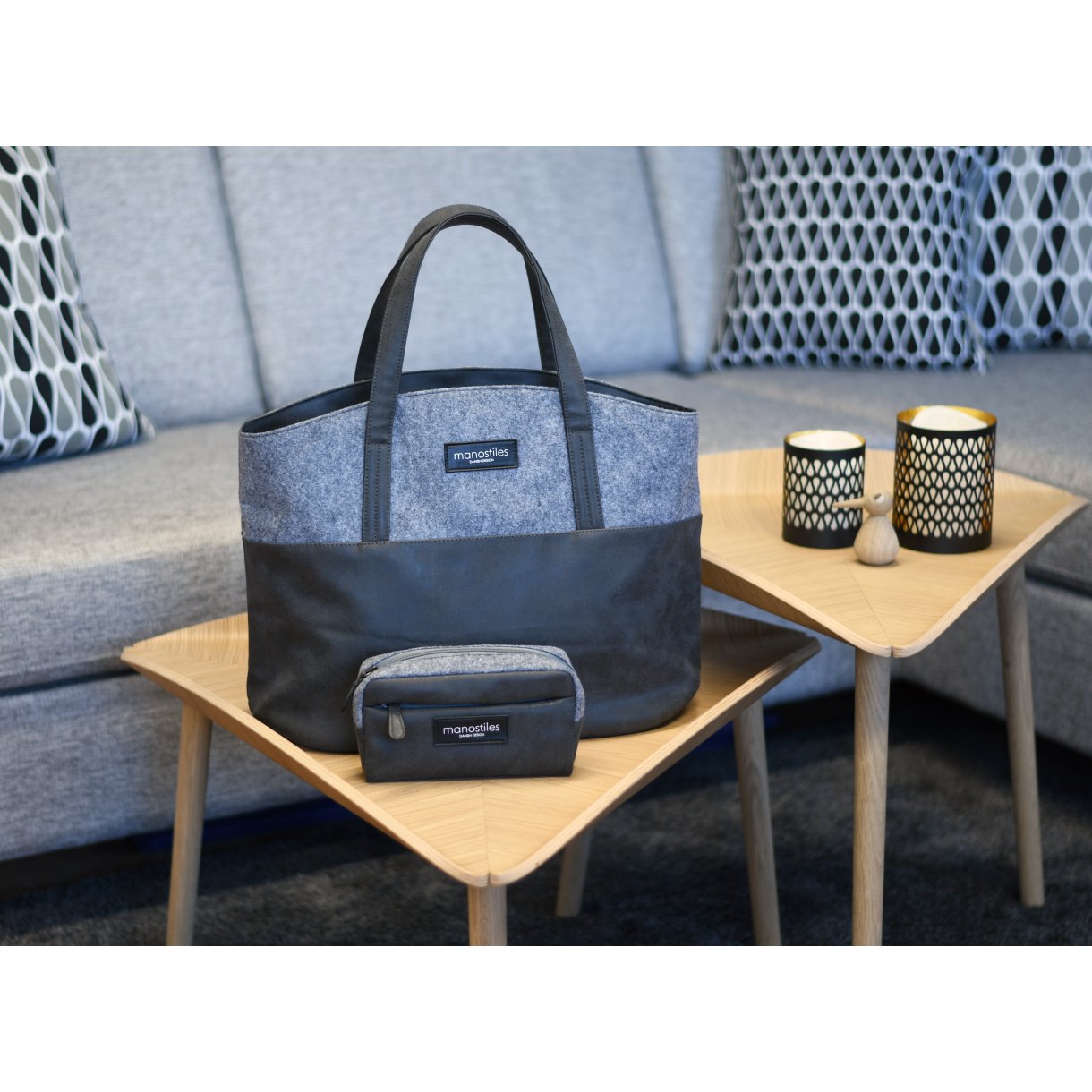 Luksus shopper taske - Grå & sort - Manostiles Danish Design 
