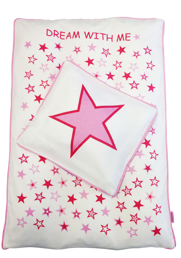 Sengetøj med stjerner i farverne hvid og lyserød